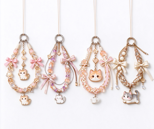 Handmade Phone Charm, Cute Bow Ribbon Rhinestone Phone Strap, Kawaii Pendant Phone Lanyard